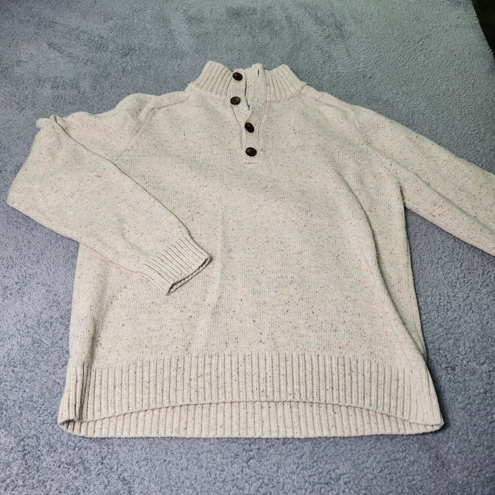 Goodfellow Mens Large Sweater Oatmeal Beige Speckled Mock Neck Button Pullover